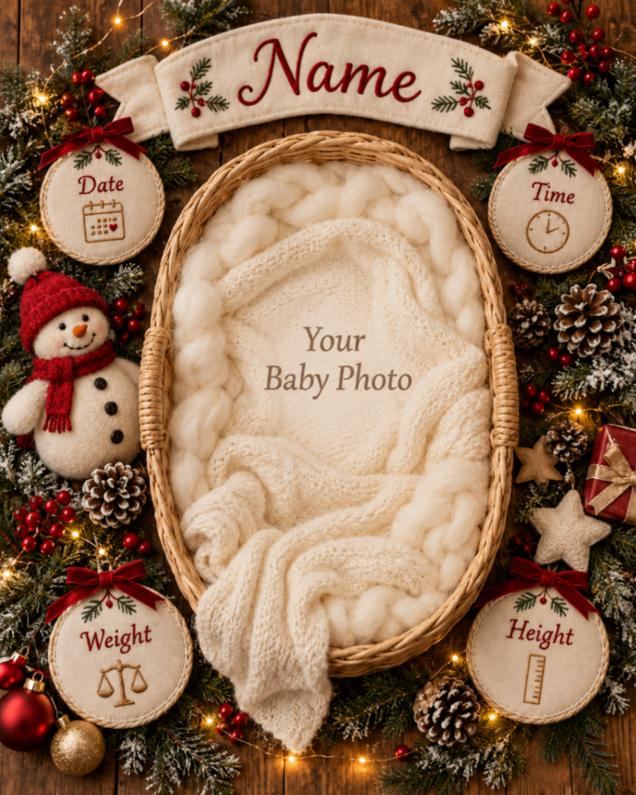 Christmas Name Basket baby portrait template
