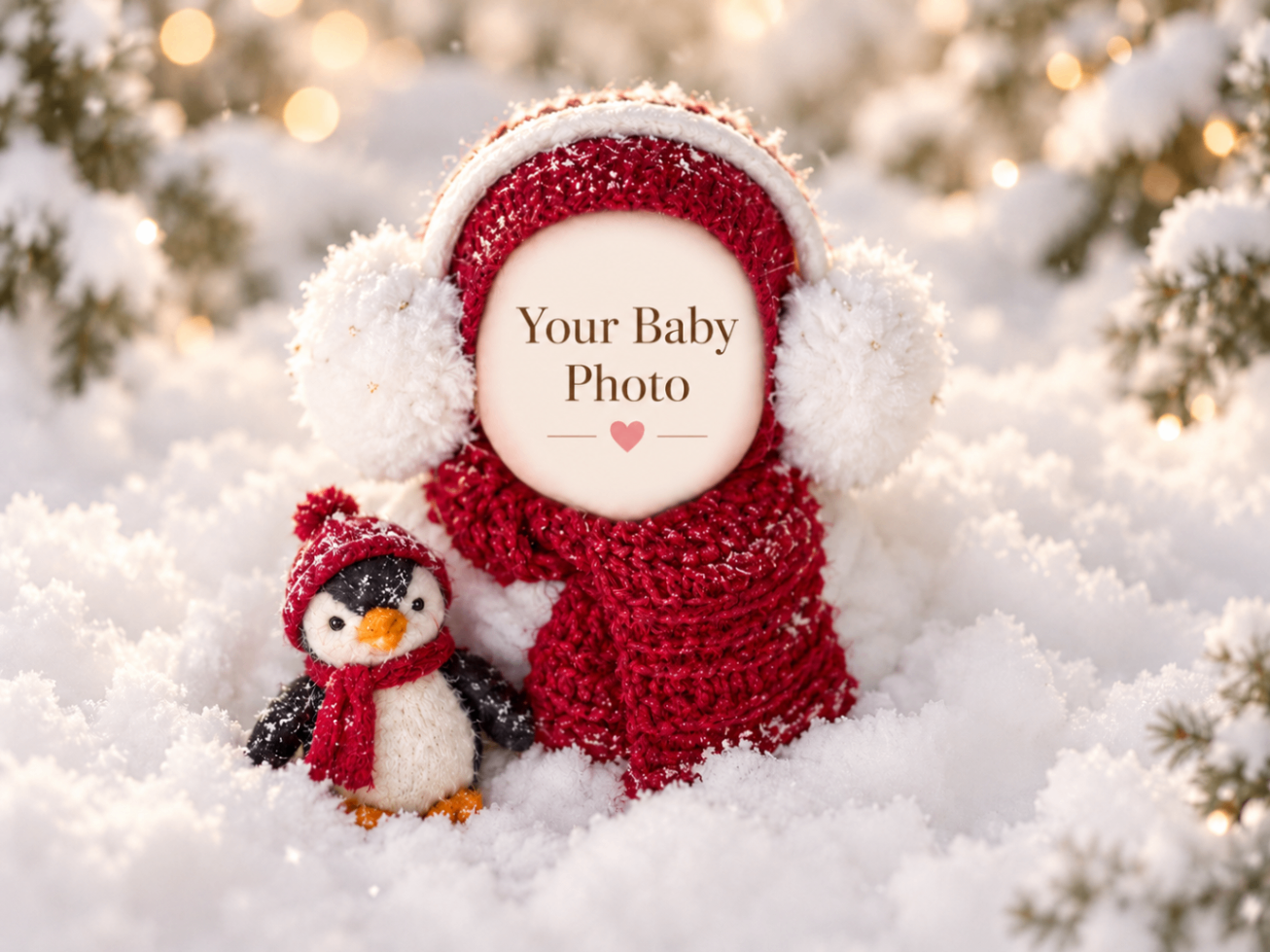 Snowy Penguin Friend baby portrait template