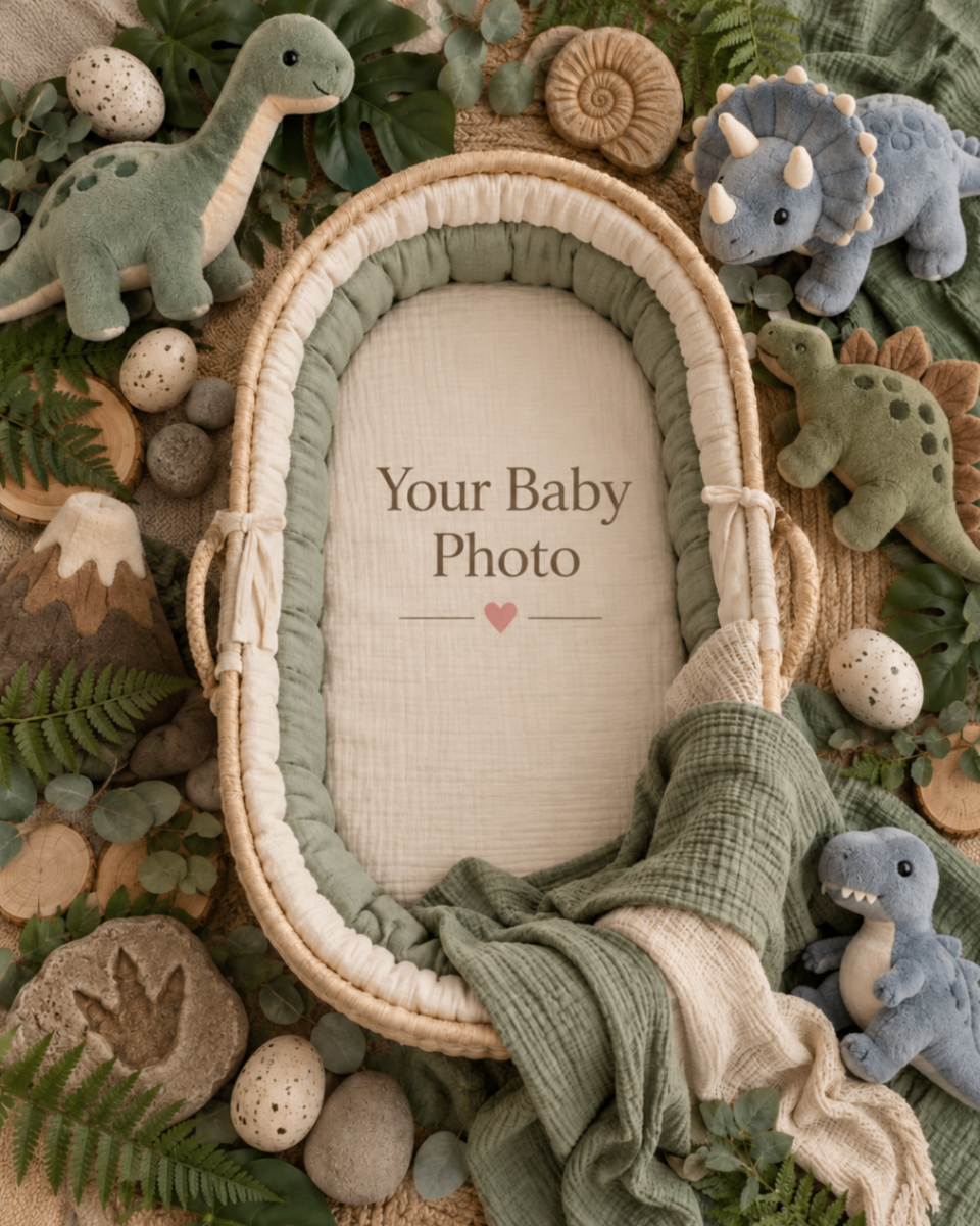 Sage Dinosaur Nest baby portrait template