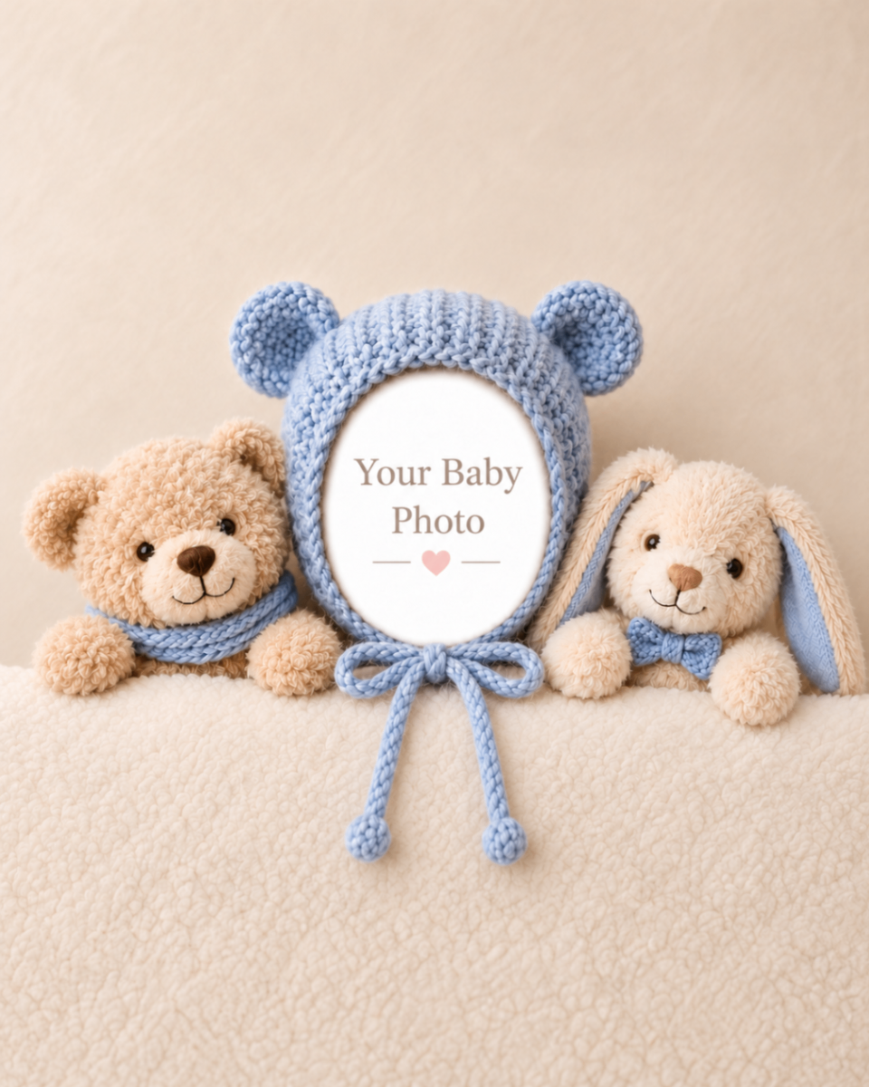 Bear & Bunny Blue baby portrait template