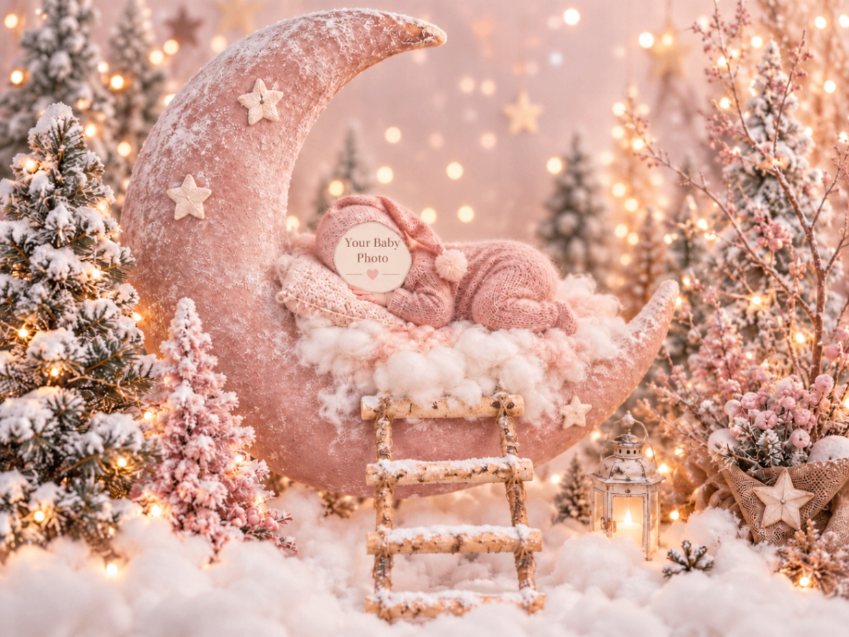 Pink Winter Moon baby portrait template