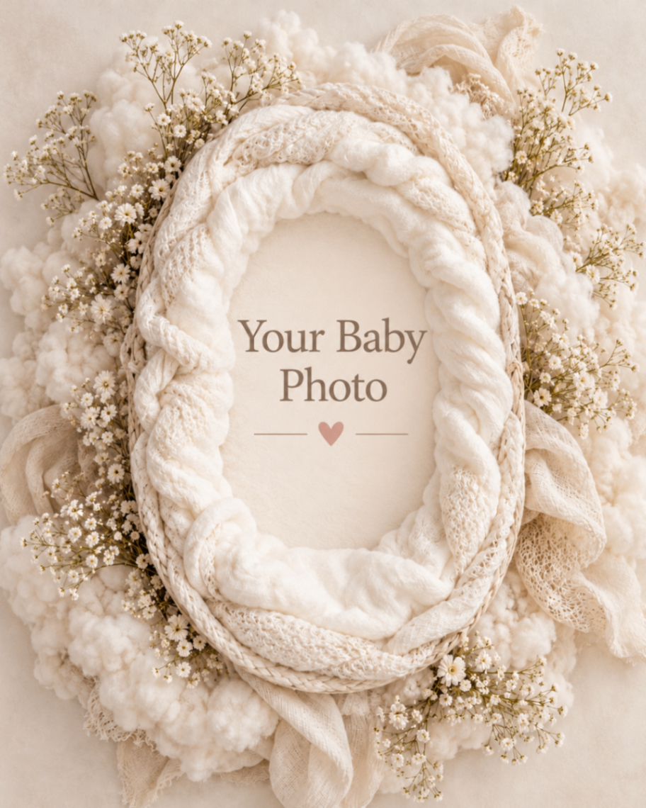 Ivory Lace Nest baby portrait template