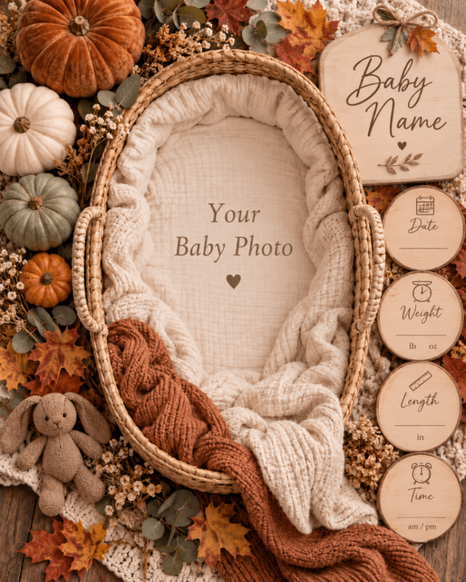 Autumn Harvest Stats baby portrait template