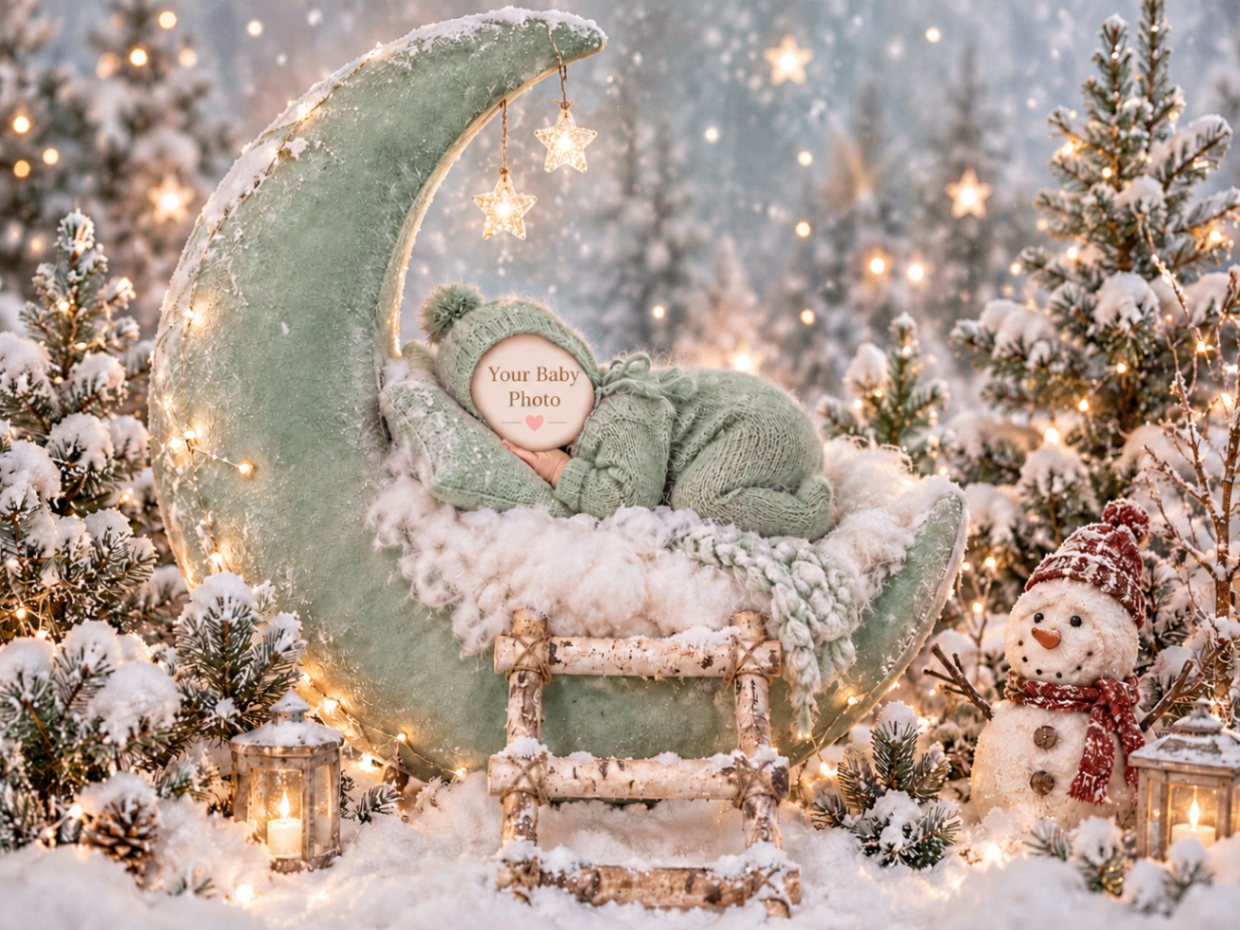Sage Winter Moon baby portrait template