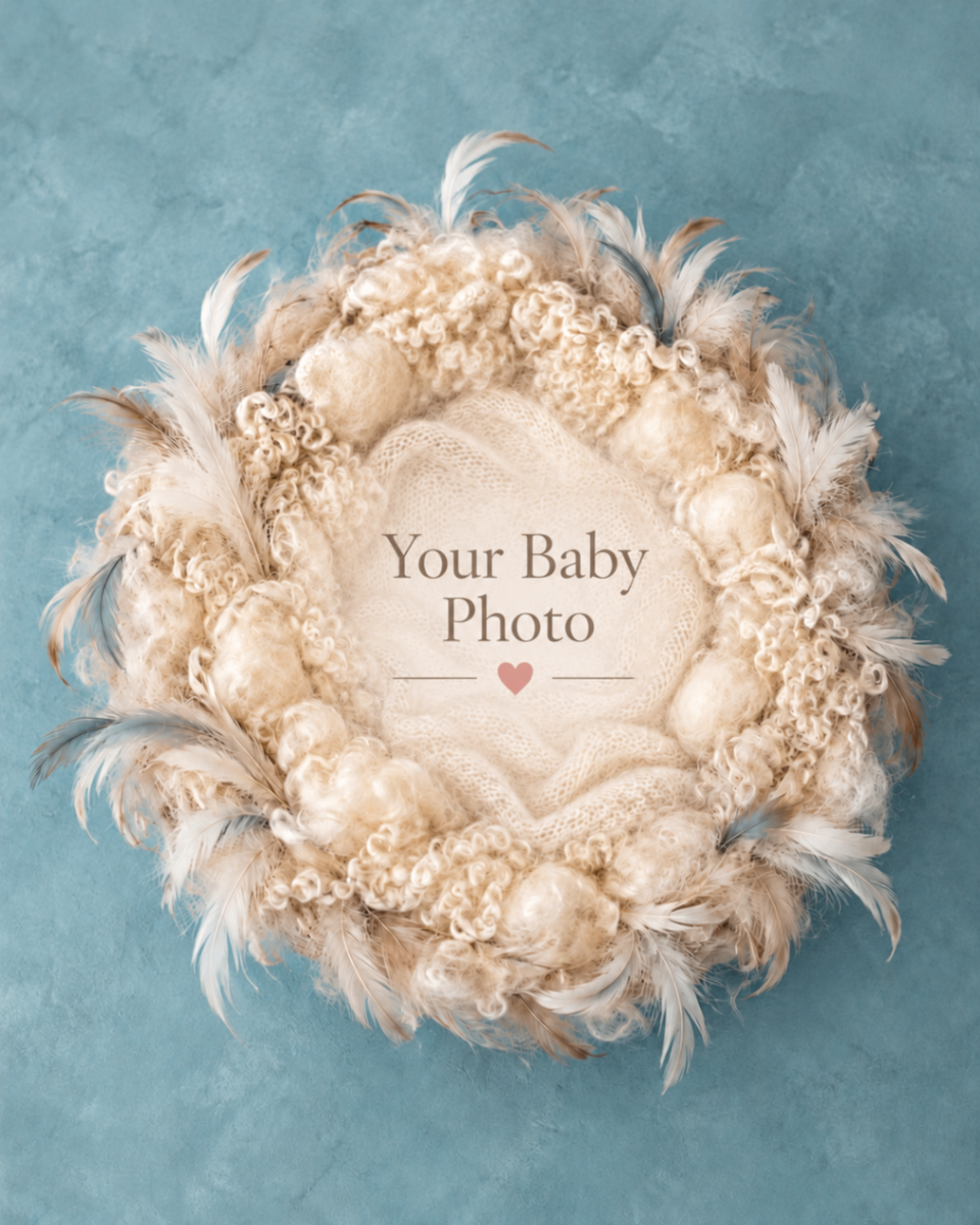 Blue Feather Nest baby portrait template