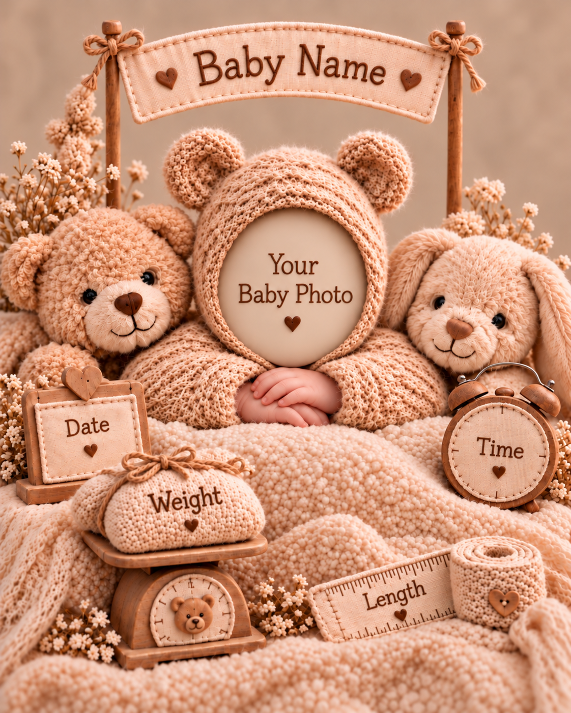 Teddy Birth Stats baby portrait template