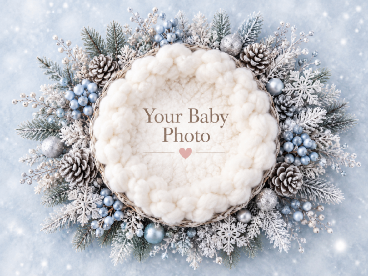 Frosted Winter Nest baby portrait template